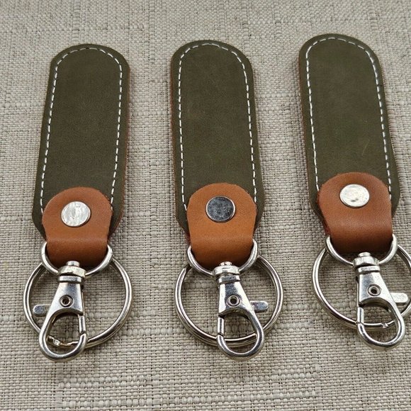 Lot of 3 Keychains Dual Tone Olive/Brown Genuine Leather Handmade keys Holder - Picture 4 of 11